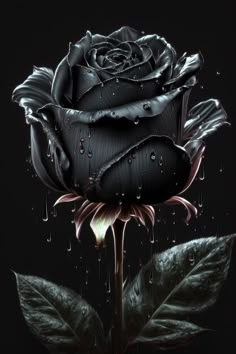 a black rose with drops of water on it