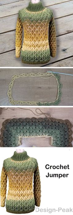 crochet jumper pattern is shown in two different colors