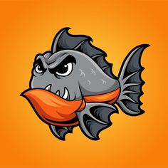 a cartoon fish with an orange beak on it's head and eyes, looking angry