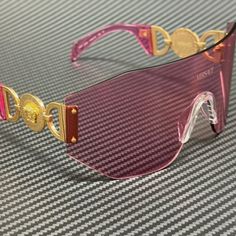 Brand New With Box, Cards, And Never Used! 100% Authentic! Luxury Pink Shield Sunglasses With Uva Protection, Luxury Clear Shield Sunglasses With Gradient Lenses, Versace Shades For Women, Versace Shades, Versace Medusa Biggie Sunglasses, Versace Pink Sunglasses, Versace Sunglasses Women 2022, Versace Pink, Versace Accessories