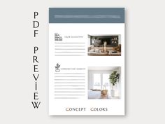 an image of a web page for interior design magazines, with the title'concept colors'in black and white