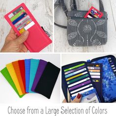 four different purses are shown with the words choose from a large selection of colors