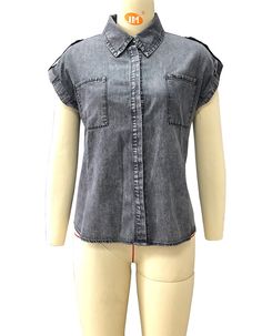 Women's Denim Short Sleeve Shirt Denim Short Sleeve Shirt, Cap Sleeve Shirt, White Capris, Denim Blouse, Denim Material, Denim Short, Denim Shorts Women, Women Shirts Blouse, Small Waist