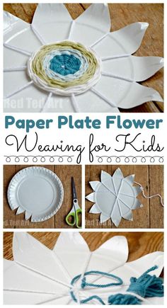 paper plate flower sitting on top of a wooden table