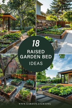 a series of photos of raised garden beds with text overlay Creative Raised Garden Beds, Unique Raised Garden Beds, Beautiful Raised Garden Beds, Upcycled Items