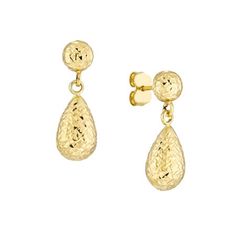 14K Yellow Gold D/C Round Post Dangle Tear Drop Earrings - Women. A wonderful piece of jewelry, our D/C (Diamond Cut) drop earrings are unique, elegant, and can be worn with a variety of outfits. Dangling down below the earlobe, their stationary design makes them an interesting addiction to anyones' collection. They can be worn with both formal and casual outfits, making them a versatile accessory. Fitted with a post and butterfly backing for a secure fit. Size: one size.  Gender: female.  Age G Gold Diamond Cut Drop Earrings, Gold Teardrop Earrings With Diamond Cut, Gold Diamond Cut Teardrop Earrings, Yellow Gold Teardrop Earrings With Diamond Cut, Tear Drop Earrings, Stationary Design, Earrings Women, Tear Drop, Diamond Cut