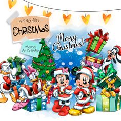 mickey mouse and friends with christmas gifts