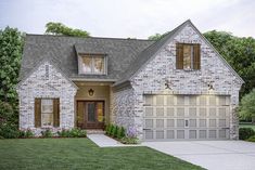 this is an artist's rendering of a two - story brick house with garage