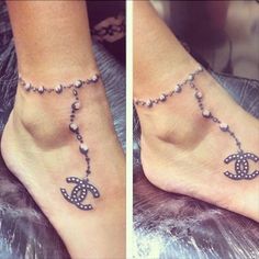 two pictures of feet with pearls and beads on them