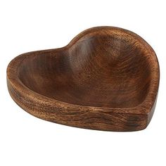 a wooden bowl shaped like a heart