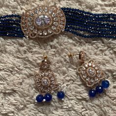 Blue Hydro Beads Chocker With Earrings Beaded Chocker, Pink Tassel Earrings, Rhinestone Choker Necklace, Statement Bib Necklace, Mother Of Pearl Necklace, Rhinestone Choker, Cz Necklace, Chunky Beads, Toggle Bracelet