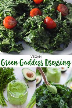 green goddess dressing with avocado, tomatoes and lettuce on the side