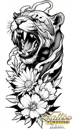 an image of a tiger with flowers on it