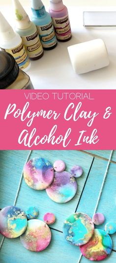 the polymer clay and alcohol ink is being used to make this diy art project