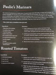 the menu for paul's marinara is shown in black with red lettering on it