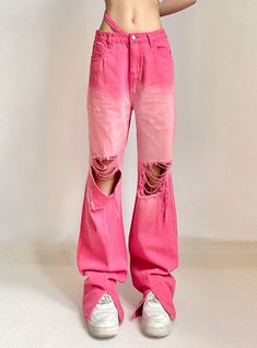 Name of fabric: denimStyle: straight pantsPants: straight typeType: high waistPopular element: washingColor: pinkSizes: S,M,L Cool Gradient, Jeans Rosa, Denim Patterns, Pink Pants, Streetwear Y2k, Washed Jeans, Trouser Pants, Casual Fits, American Style