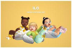 three children are laying down on pillows with the caption i o infant clothing set