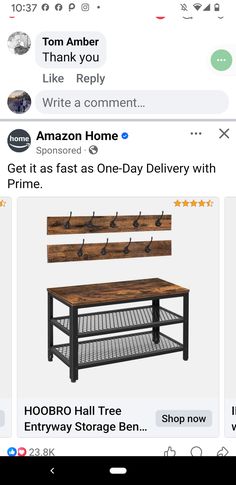 the amazon app is showing an image of a coffee table and shelf with shelves on each side