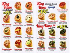 the menu for king kreme's pizza