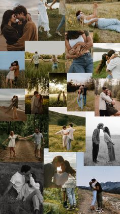 a collage of people holding hands and posing for pictures with each other in the grass