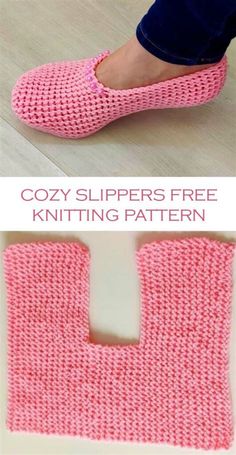 a pair of slippers that are knitted in pink yarn with the words cozy slippers free knitting pattern