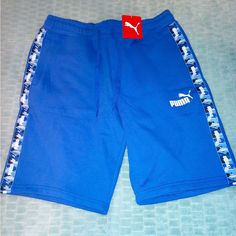 New Puma Athletic Shorts Size M Blue Jogging Shorts, Casual Blue Athletic Shorts For Jogging, Casual Blue Shorts For Jogging, Blue Jogging Shorts For Summer, Blue Shorts For Summer Jogging, Blue Cotton Sportswear Shorts, Blue Cotton Gym Shorts, Sweat Shorts Men, Blue Athletic Shorts