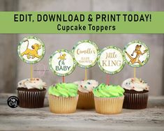 some cupcakes with green frosting on them and the words, editt, print