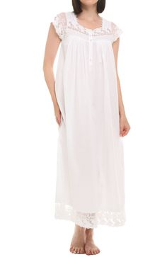 White Elegant Cotton Nightgown For Bedtime, Feminine Cotton Nightgown For Wedding Night, Feminine Cotton Dresses For Wedding Night, Cotton Nightgown With Lace Trim For Wedding Night, Feminine Cotton Sleepwear For Wedding Night, Cotton Lace Trim Sleepwear For Wedding Night, Elegant White Nightgown For Sleepover, Elegant Cotton Nightgown For Spring, Elegant Cotton Nightgown For Daywear