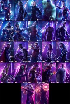 the avengers movie poster is shown in many different colors