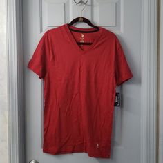 U.S. Polo Assn. V-Neck T-Shirt Solid Red 100% Cotton Logo On Front, Bottom Right Corner New With Tags Red V-neck Casual T-shirt, Red Cotton V-neck Top, Red V-neck Top, Mens 90s, Black Shorts Men, Blue Tee, Long Sleeve Polo Shirt, Cotton Logo, Cotton Polo