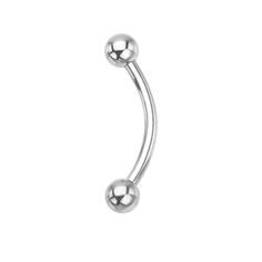 a pair of stainless steel balls on the end of a nose piercing bar in silver