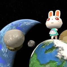 an animal is standing on top of the earth with two planets in front of it