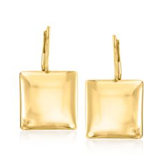 Ross-Simons - Italian 18kt Gold Over Sterling Square Drop Earrings. Here's your new go-to pair of earrings! A bold look with a comfortable weight, these earrings feature square motifs in polished 18kt yellow gold over sterling silver. Made in Italy. Hanging length is 1 1/8". Leverback, 18kt gold over sterling square drop earrings. Classic Gold Square Earrings, Classic Square Yellow Gold Earrings, Formal Earrings With Lever Back And Rectangular Shape, Classic Gold Square Cut Earrings, Yellow Gold Rectangular Earrings, Elegant Square Yellow Gold Earrings, Yellow Gold Rectangular Tarnish-resistant Earrings, Tarnish Resistant Yellow Gold Rectangular Earrings, Elegant Square Tarnish Resistant Earrings