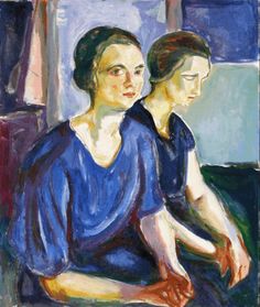 a painting of two women sitting next to each other