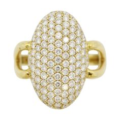 A chic and stylish modern designed ring! It features 2.13 carats of fine round brilliant-cut diamonds which are pave-set over a long-stretched dome gold mounting, in a navette style. This lovely ring is made in 18k yellow gold and can be worn casually or dressed up for a night out! Ring Size 7 Luxury Oval Dome Ring With Pave Setting, Diamond Bracelet Design, Lovely Ring, Pinky Ring, Round Brilliant Cut Diamond, Modern Jewelry, Brilliant Cut Diamond, Cocktail Rings, Bracelet Designs