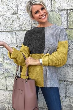 Yellow Color Block, Casual Pullover Sweater, Color Blocking Outfits, Cardigan Knitted, Baby Hats Knitting, Sleeve Cardigan, B & B