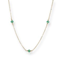 Gorgeous natural Zambian emeralds make this dainty necklace a stunner! This necklace features 3 genuine (untreated) emeralds on your choice of 14k gold filled or sterling silver chain. The chain length has a 2 inch extender to allow it to be worn at different lengths. The length options start at 15-17 inches. Emerald is the May birthstone and this necklace is the perfect gift for a May birthday. Your new necklace will arrive in a complimentary gift box. To see other jewelry from Austin Down to E Delicate Green Necklace With May Birthstone, Delicate Green May Birthstone Necklace, Emerald Necklace With Delicate Chain For May Birthstone, Green Birthstone Necklace With Delicate Chain For May, Green Birthstone Necklaces For Jewelry Making, May Birthstone Emerald Necklace With Delicate Chain, Green Birthstone Necklace For May With Delicate Chain, Dainty Natural Stones Necklace For May Birthstone, Delicate Green Jewelry With Natural Stones