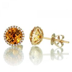 Round Cut 30.80 Ct Citrine And Diamonds Lady Studs Earring 14K Gold | HarryChadEnt.com Black Diamond Jewelry, Citrine Bracelet, Citrine Jewelry, Citrine Pendant, Citrine Earrings, Natural Stone Jewelry, Citrine Stone, Citrine Gemstone, Gemstone Studs