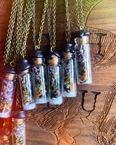 Each bottle is first cleansed with Palo Santo and Saged while I say a short protection mantra. I then light a candle and add sea salt, snowflake obsidian, carnelian, mugwort, nettles, cinnamon bark, bay leaf and lavender. I then meet black and gold wax and seal each bottle with the intention of protectionn so mote it be. They are each on a roughly 26" chain that can be shortened or made to whatever specifications you like if you let me know in the messages. Thank you! Have a blessed day 🙏 Protection Mantra, Spell Necklace, Spell Jar Necklace, Witchcraft Shop, Jar Necklace, Witch Room, Protection Spell, Stone Candles, Magic Bottles