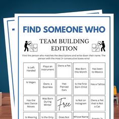 a poster with the words find someone who team building