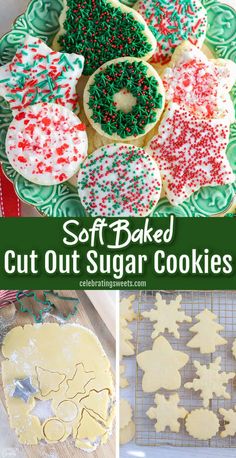 some cookies are cut out and ready to be baked in the oven, then decorated with icing