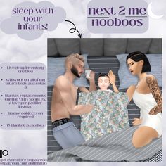 an image of a man and woman in bed with a baby next to him that says sleep with your infants