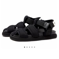 Lightly Used. Size 42 Modern Black Sandals For Streetwear, Black Sport Sandals With Flat Heel For Spring, Black Flat Heel Sport Sandals For Spring, Black Sandals With Textured Footbed For Streetwear, Open Toe Sandals With Textured Footbed For Streetwear, Textured Open Toe Sandals For Streetwear, Flat Sandals With Rubber Sole For Streetwear, Black Flat Sandals For Streetwear, Modern Black Closed Toe Sandals