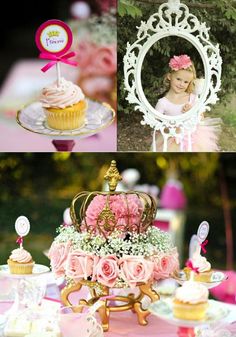 a collage of photos with cupcakes, cakes and other items on it