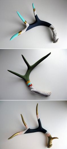 an animal's antler with multicolored spots on it