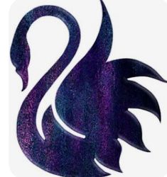 a purple swan with black wings on it's back and the letter s is made out