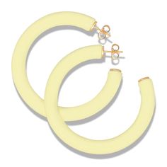 PRICES MAY VARY. Stunning Design: Radiant 57MM open hoop earrings with a matte pastel yellow resin inlay for a stylish and eye-catching look. Quality Materials: Crafted from premium sterling silver and plated with lustrous yellow gold, ensuring lasting beauty. Comfortable Wear: Lightweight design and hypoallergenic materials for all-day comfort, suitable for sensitive skin. Versatile Accessory: Perfect for any occasion, from casual outings to special events, adding a touch of elegance to your st Resin Inlay, Yellow Resin, Yellow Plates, Open Hoop Earrings, Pastel Yellow, Buy Gold, Jewelry Earrings Hoops, Accessories Unique, Gold Plated Sterling Silver