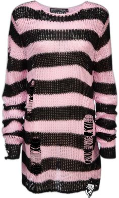 Throw Back Aesthetic, Pink And Black Grunge, Over The Shoulder Sweater, Pink Alt, Tricotin Long, Back Aesthetic, Grunge Sweater, Ripped Sweater, Long Sweaters For Women