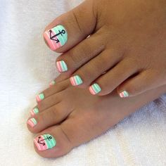 Summer Toenails, Beach Toe Nails, Bermuda Cruise, Beach Toes, Nautical Nails, Pedicure Designs Toenails, Diy Pedicure, Summer Nails Beach, Toe Nail Color