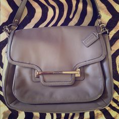 Beautiful, Never Used, Putty Grey Leather With Champagne Lining. Comes With One Short And One Longer Adjustable Strap. Bag Is Approximately 12" Long, 8" High, 3"Deep Chic Coach Flap Bag For Travel, Elegant Flap Satchel With Silver-tone Hardware, Elegant Satchel With Silver-tone Hardware And Flap, Coach Flap Shoulder Bag With Detachable Handle, Everyday Flap Bags With Silver-tone Hardware, Flap Bags With Silver-tone Hardware For Everyday Use, Coach Bags With Detachable Handle And Flap Shape, Everyday Bags With Silver-tone Hardware And Flap, Coach Flap Bag With Detachable Handle For Travel